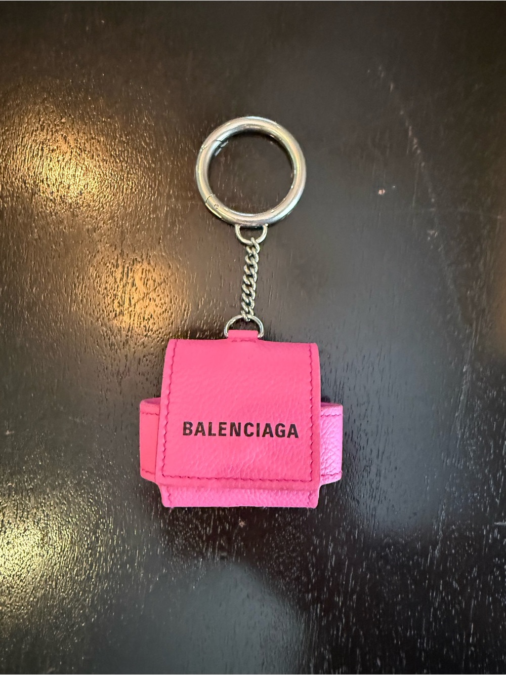 Balenciaga Hot Pink Leather Keychain Pouch with Silver Ring